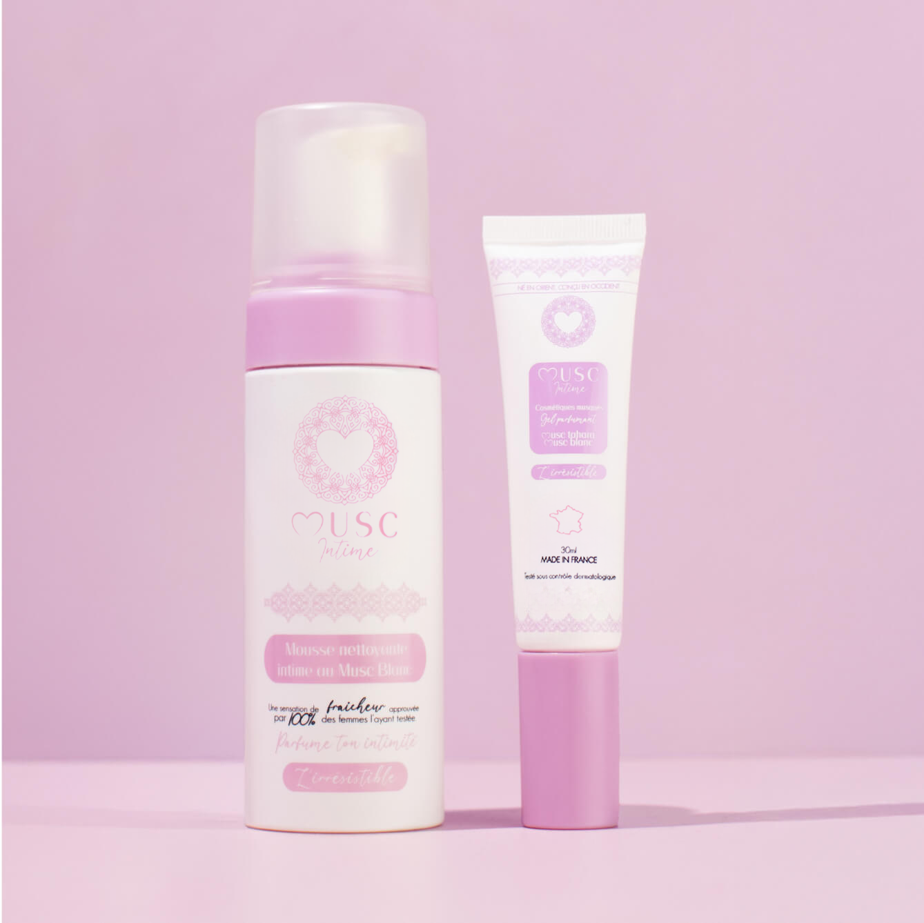 Gel parfumant + Mousse nettoyante intime au Musc Blanc