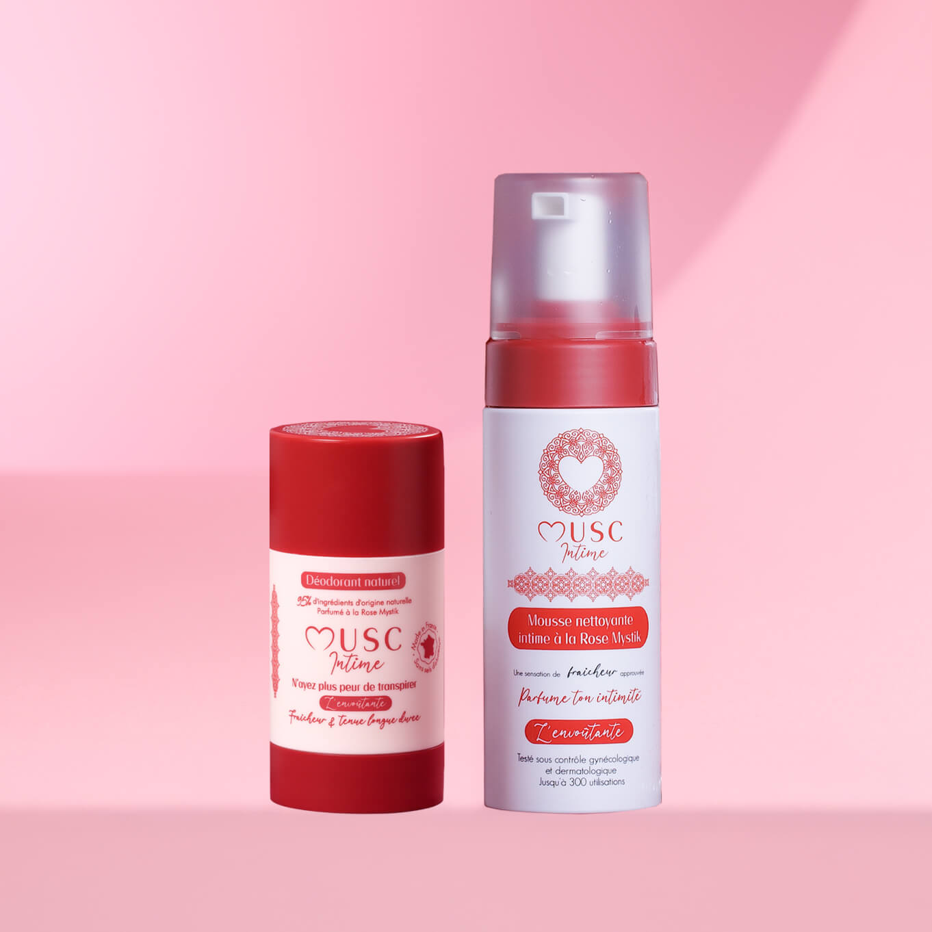Déodorant solide (50g) et Mousse nettoyante intime (150ml) à la Rose Mystik