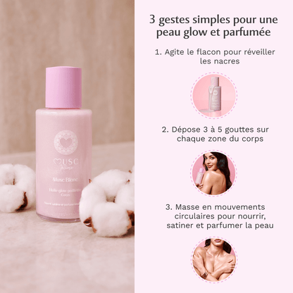 Huile Glow Pailletée Corps Musc Blanc