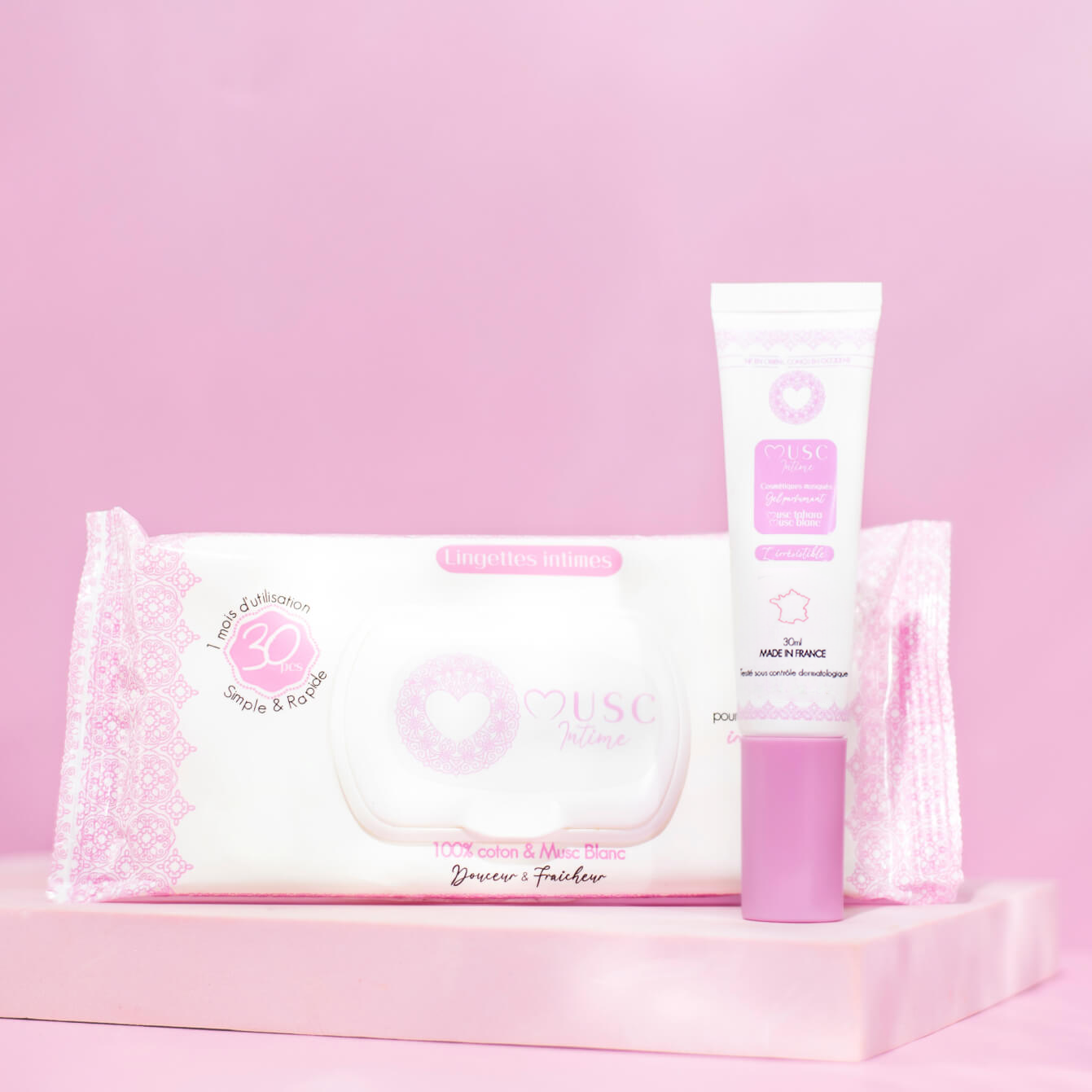 Gel Parfumant + Lingettes toilette Intime au Musc Blanc
