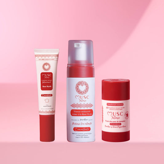 Gel parfumant, Déodorant solide et Mousse nettoyante Intime à la Rose Mystik