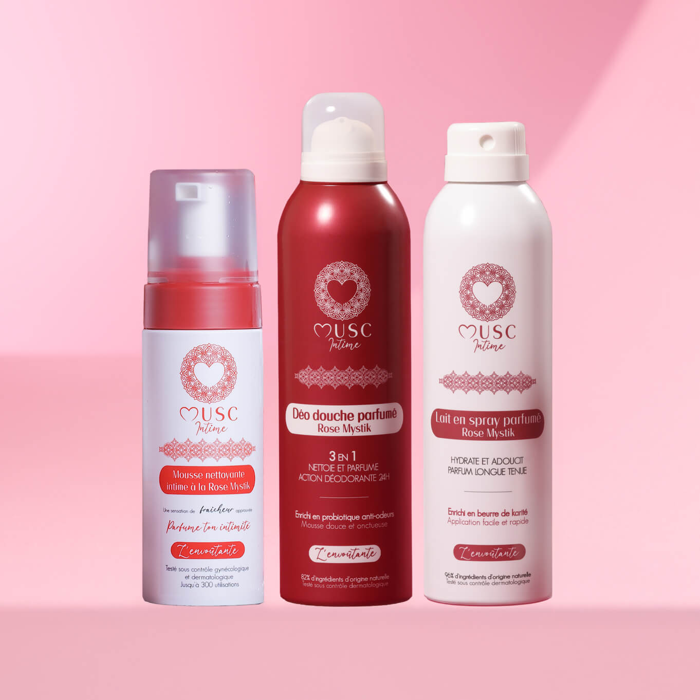 Lait en spray, Déo douche et Mousse nettoyante à la Rose Mystik