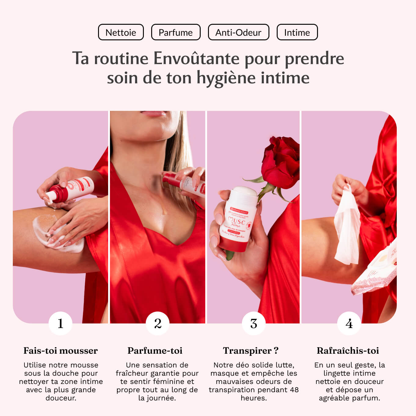 Lingettes toilette Intime Rose Mystik x120 – lot de 4