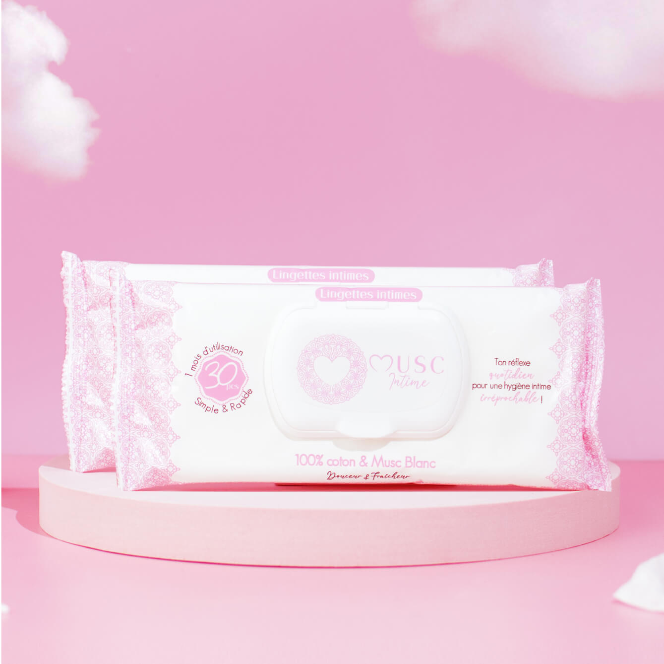 Lingettes toilette Intime au Musc Blanc  x60 - lot de 2